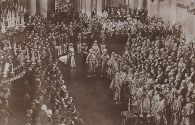 Kroningen af zar Nicholas II og tsarina Alexandra af Rusland, Uspensky-katedralen, Moskva af Russian Photographer