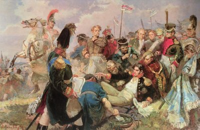 Slaget ved Borodino, 7. september 1812 (wc på papir) af Russian School