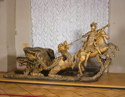 Karnevalsslæde med figuren St George (træ og bladguld) af Russian School