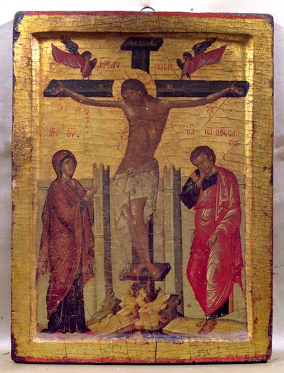 Kristus på korset (tempera og bladguld på panel) af Russian School
