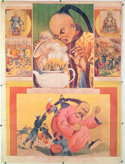 Komisk russisk plakat, der satirerer europæerne i Kina, trykt i Moskva, Rusland, 1900 af Russian School