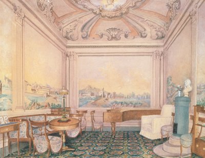 Interiør i receptionen i en herregård, 1840-50