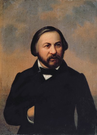 Portræt af Mikhail Ivanovich Glinka (1804-57), 1850p af Russian School