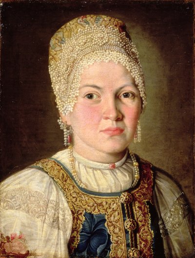 Portræt af en kvinde i russisk kostume, 1769 af Russian School