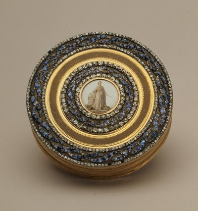 Snusdåse med senere miniature af et monument til Catherine II, af Johann Gottlieb Scharff, Skt. Petersborg, 1776 (guld, emalje og ædelstene af Russian School