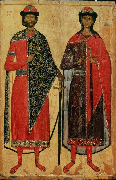 St. Boris og St. Gleb, russisk ikon, Moskva-skolen, 1300-tallet (tempera på panel) af Russian School