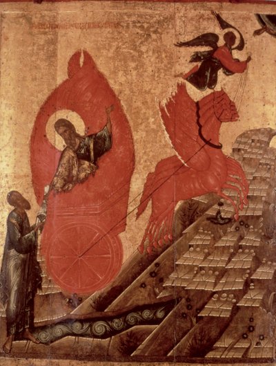 Elias Himmelfart, ikon, Pskov Skole, ca. 1650 (tempera på panel) af Russian School