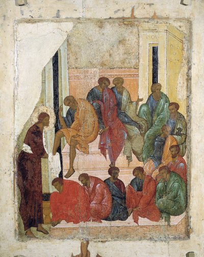 Kristus vasker apostlenes fødder, 1497. af Russian icon.