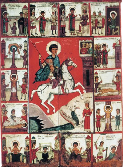 Sankt Georg med scener fra hans liv, 1300-tallet. af Russian icon.