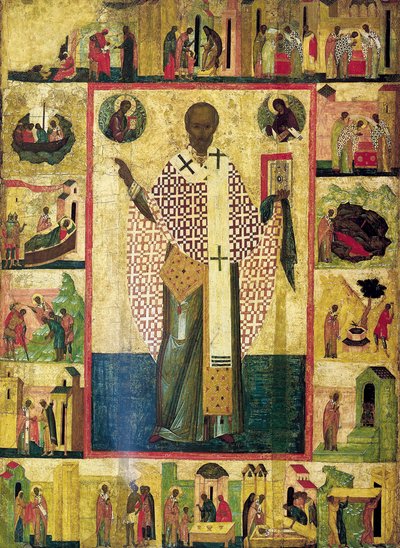 Sankt Nikolaus af Zaraisk med scener fra hans liv, begyndelsen af det 16. århundrede. af Russian icon.