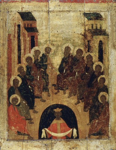 Helligåndens nedstigning på apostlene, c1410. af Russian icon.