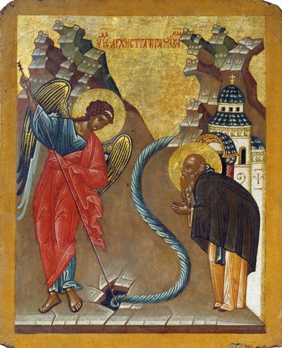 Ærkeenglen Michaels mirakel i Chonae, slutningen af det 15. århundrede. af Russian icon.