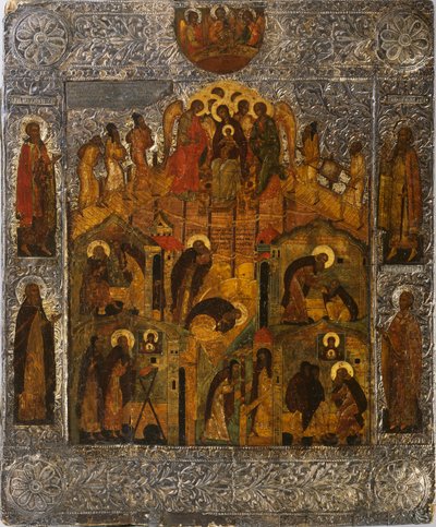 Jomfru Marias åbenbaring til den hellige Alexander Svirsky, 1600-tallet. af Russian icon.