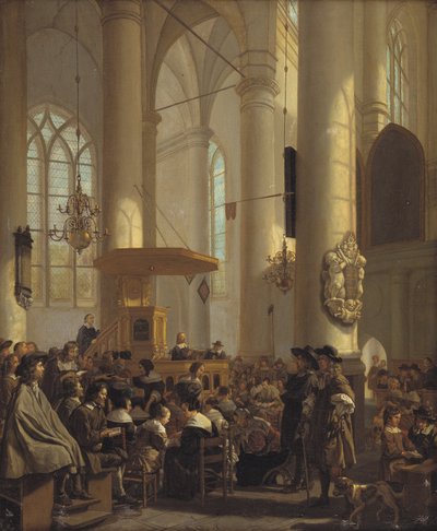 Interiør af en hollandsk kirke af Rutger van Langevelt