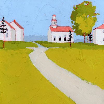 Meeting Placee, 2025 (akryl på træpanel) af Ruth Lague