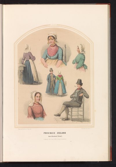 Traditionelt dragt af Noord-Beveland i Zeeland, 1857 Zeeland provinsen. Noord Beveland (ø) / XVIII (titel på objekt) af Ruurt de Vries