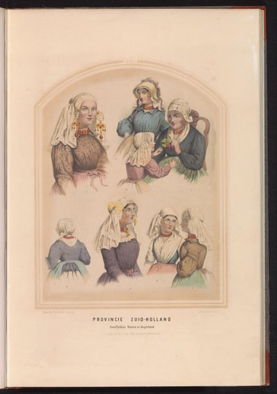 Traditionelt kostume af Overflakkee, Voorne og Oud-Beijerland i Sydholland, 1857 Provinsen Sydholland Overflakkee Voorne og Beijerland / XVI (titel på objekt) af Ruurt de Vries