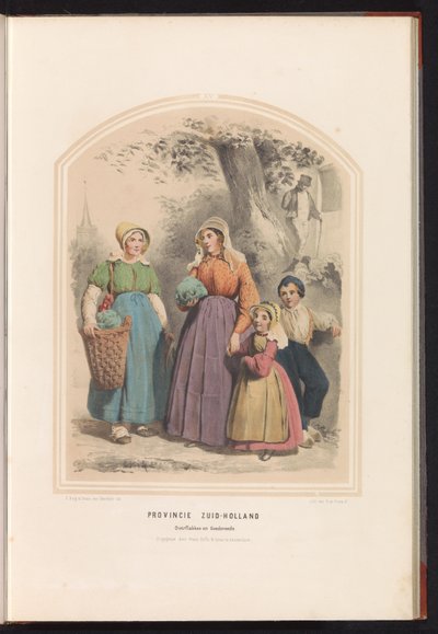 Traditionelt dragt af Overflakkee og Goedereede i Sydholland, 1857 Provinsen Sydholland Overflakkee og Goedereede / XV (titel på objekt) af Ruurt de Vries