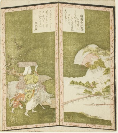 Lacscape og kvinde fra Ohara, fra en hexaptykon uden navn, der forestiller et par foldeskærme af Ryuryukyo Shinsai