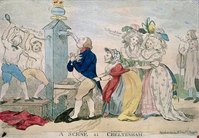 En scene i Cheltenham. Satirisk tegneserie, pub. 1788 af S.W. Fores