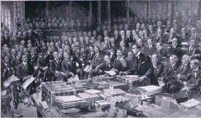 En af de mest betydningsfulde begivenheder i parlamentets historie 3. august 1914, fra Cassells History of the British People udgivet af Waverley Book Company Limited, ca. 1940 af S. Begg