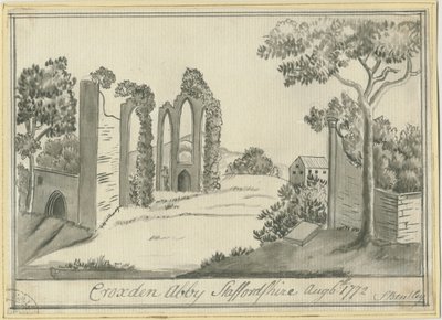 Croxden Abbey: sepia-tegning, 6. august 1772 (tegning) af S Bentley