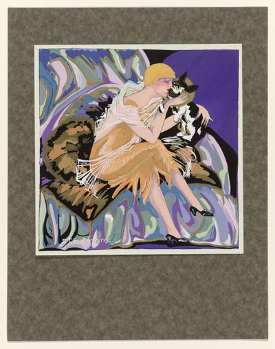 Femmes Modernes, 1926: Siddende kvinde med en kat af S Chompré