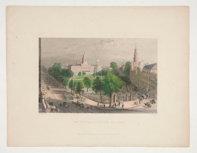 The Park and City Hall, New York, illustration til Nathaniel Parker Willis af S. Lacey