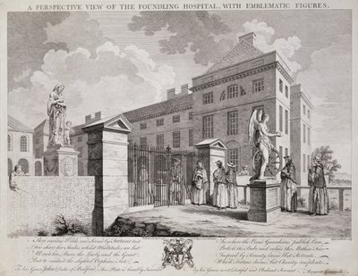 Perspektivisk billede af hoftehospitalet med emblematiske figurer, 1749 af S. Vale