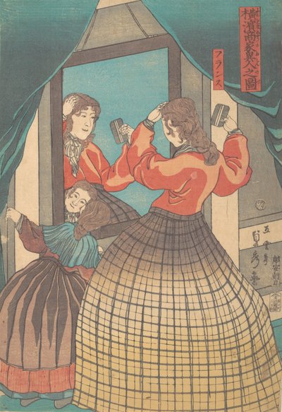 French Woman and Girl, fra serien Foreign Merchants in Yokohama, 1861. af Sadahide Utagawa