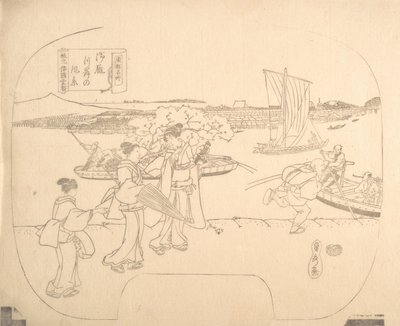 Proof Line-Block Print for Fan, 1800-tallet. af Sadahide Utagawa