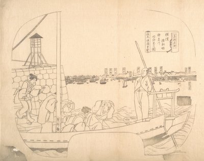 Proof Line-Block Print for Fan, 1800-tallet. af Sadahide Utagawa