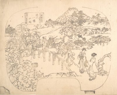 Proof Line-Block Print for Fan, 1800-tallet. af Sadahide Utagawa