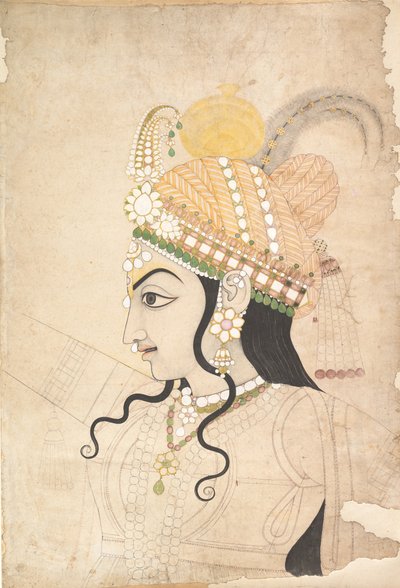 Head of Krishna: tegneserie til et vægmaleri af Raslila, ca. 1800. af Sahib Ram
