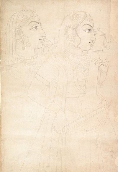 Sanger og Sarinda Player, ca. 1800. af Sahib Ram