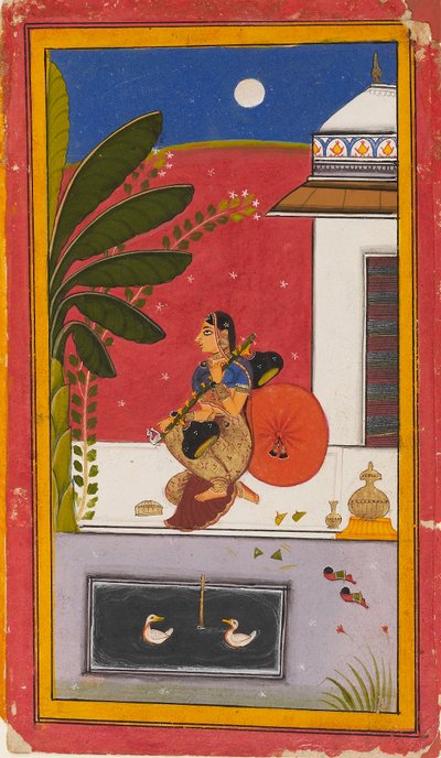 En dame, der spiller en vina, 1630-1640 af Sahibdin
