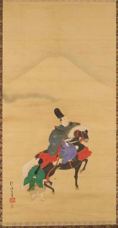 Narihira reitet unterhalb des Fuji af Sakai Hoitsu