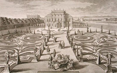 Østrigsk hus og have, indgraveret af Johann August Corvinus (1683-1738), udgivet ca. 1730-40 (stik) af Salomon (after) Kleiner