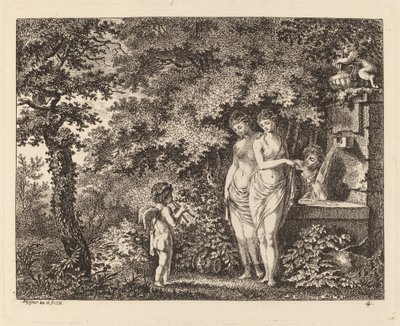 Eros med tre piger ved et springvand, 1770. af Salomon Gessner