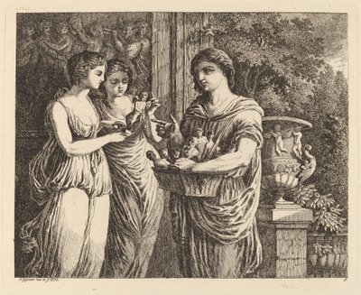 Figursælger med to piger af Salomon Gessner