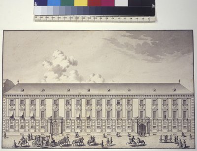 Helside: forside af paladset ved Nos (tuschtegning) af Salomon Kleiner