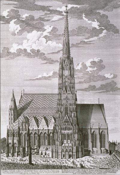 Stephan-katedralen i Wien, graveret af George-Daniel Heumann (1691-1759) af Salomon Kleiner