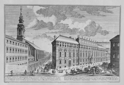 Udsigt over Dorotheergasse, der viser Stallburg og klosterkirken i Dorotheum indgraveret af Hieronymous Sperling (1695-1777) af Salomon Kleiner
