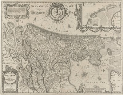 Topografisk kort over Holland Comitatus Hollandiae (titel på objekt) af Salomon Rogiers