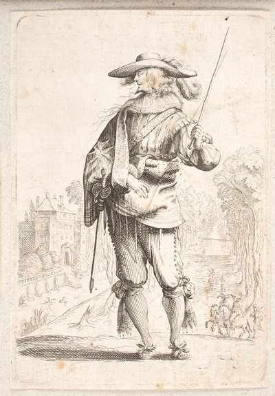 Stående soldat set i ansigtet, men med hovedet i venstre profil. Holder stafetten i venstre hånd af Salomon Savery