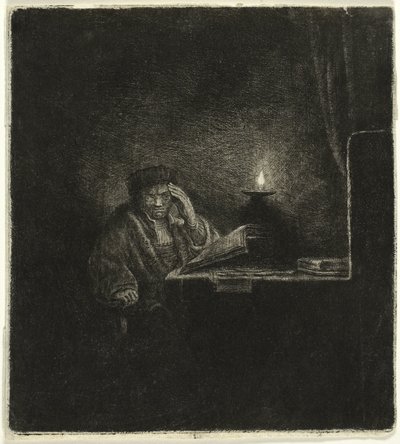 Student ved et bord ved levende lys af Salomon Savery