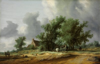 Vej i klitterne med en vogn - Peinture de Salomon Jacobsz van Ruisdael (1600/3-1670) - 1631 - Olie på træ - 56x86,4 - Szepmuveszeti Muzeum, Budapest af Salomon van Ruisdael or Ruysdael