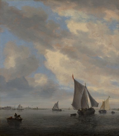 Udsigt over en sø med sejlskibe af Salomon van Ruysdael