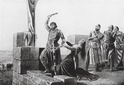Alonso de Guzman kaster sin dolk til Don Juan (litografi) af Salvador (after) Martinez Cubells