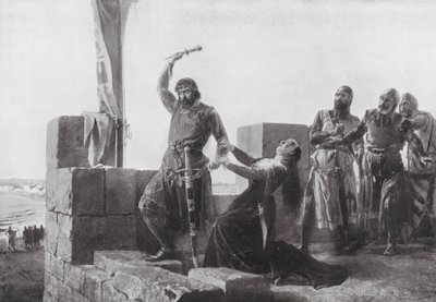 Alonso de Guzman kaster sin dolk til Don Juan (litografi) af Salvador (after) Martinez Cubells